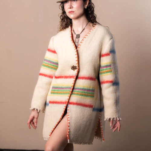 Abrigo pastor beige y verde